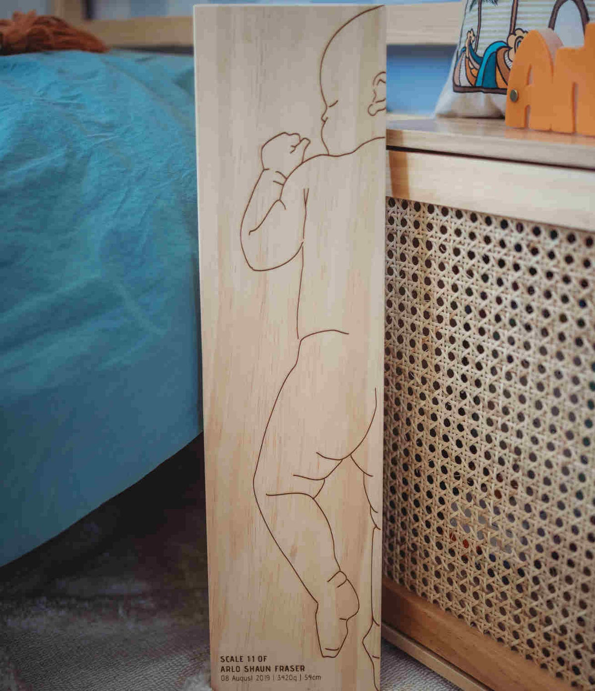 Charlie design personalised wooden birth ruler — engraved with baby's name and birth details