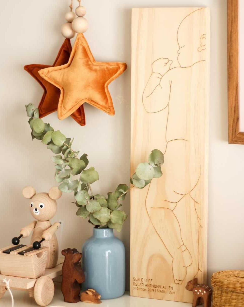 Charlie thin stroke birth ruler design — personalised wooden baby keepsake Australia