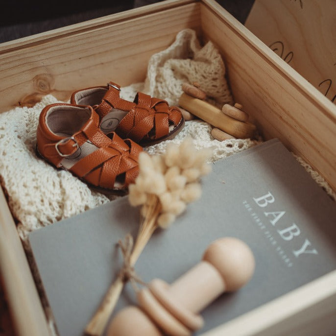 Wooden keepsake box for baby — personalised with name and birthdate, handmade in Australia