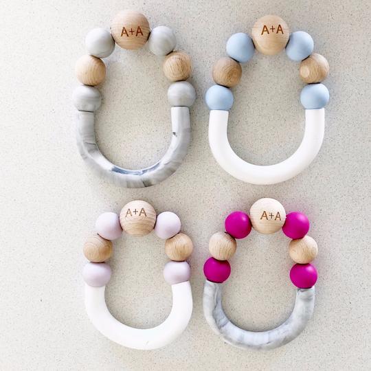 Gemini Teether - Baby Pink &amp; Marble