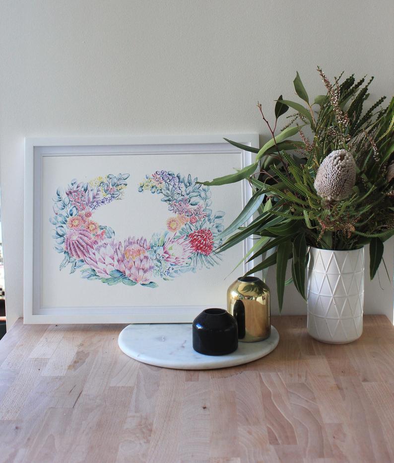 Native Floral Wreath Print