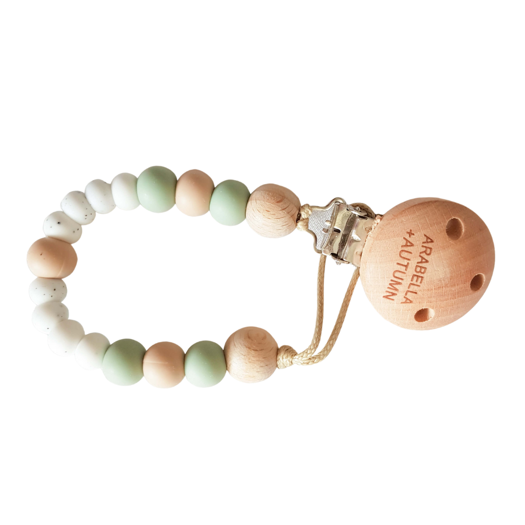 Beaded Dummy Clip - Sage, oatmeal and speckle