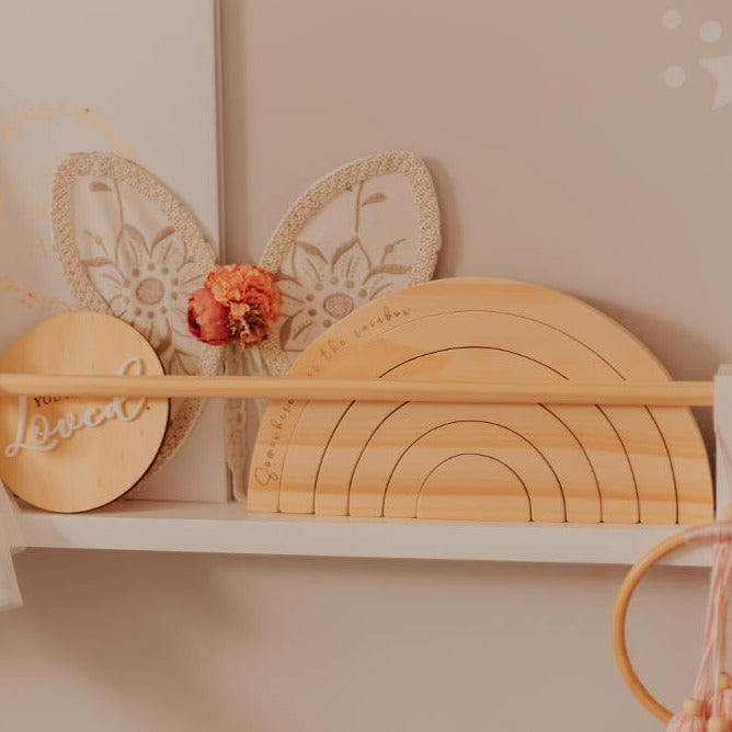 Somewhere over the rainbow wooden quote rainbow — personalised nursery keepsake Australia