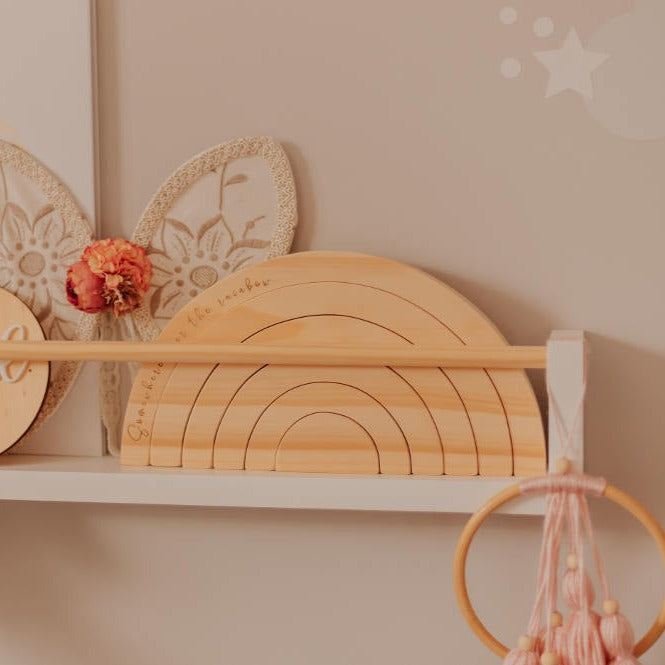 Name rainbow with Somewhere over the rainbow quote option — double-sided personalised wooden rainbow