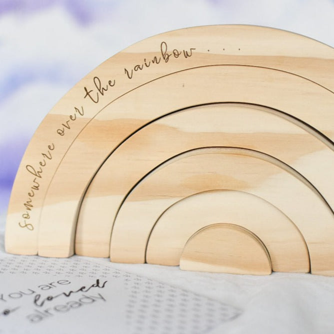Personalised wooden quote rainbow — engraved with meaningful quote, handmade in Australia