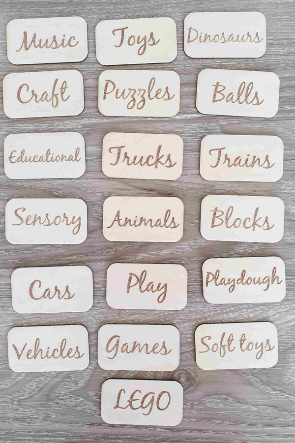 Toy Box Labels | Wooden Kids Decor | Honeycomb Living - honeycombliving