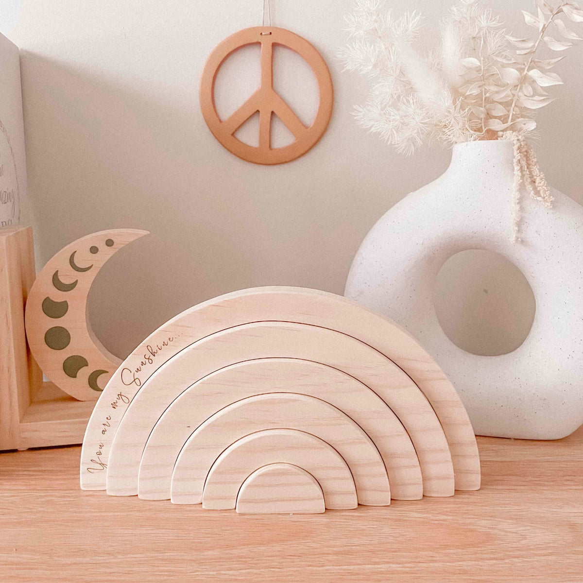 YouaremySunshinequoterainbow.jpg	Name rainbow with You are my sunshine quote — double-sided personalised wooden rainbow Australia